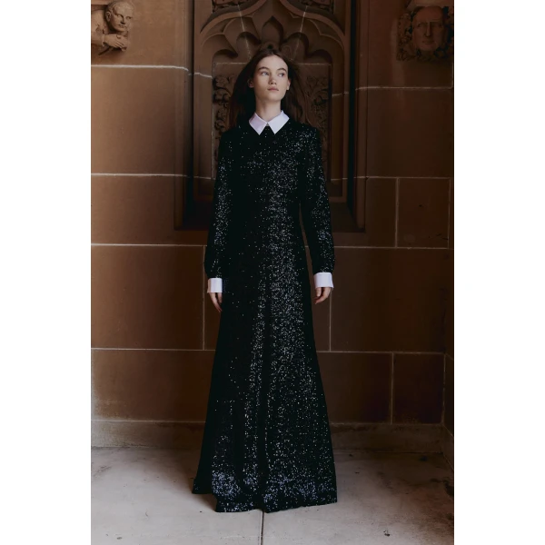 Macgraw Neo Gothic Dress in Black Sequin, view 3