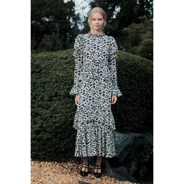 Macgraw Parterre Dress in Black Print, view 3