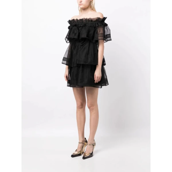 Macgraw Petal off-shoulder Dress in Black, view 5