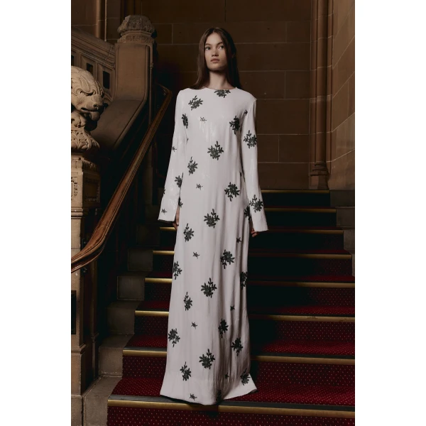 Macgraw Poetry Gown in white and black floral sequin, view 2