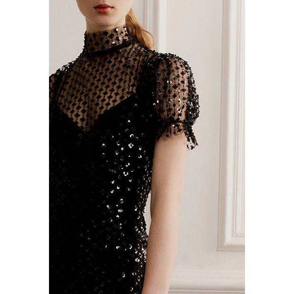 Macgraw Porcelain Dress in Black Sequin, view 4