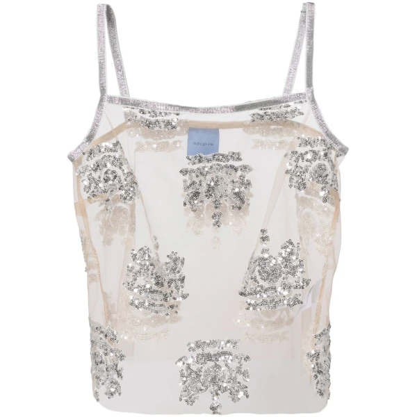 Macgraw Post Grad Top in Silver sequin crest