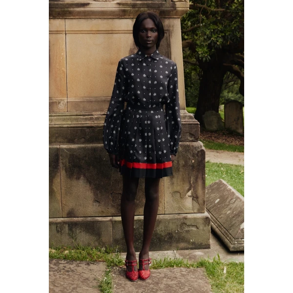 Macgraw Scholarship Skirt in Black and White Floral, view 2