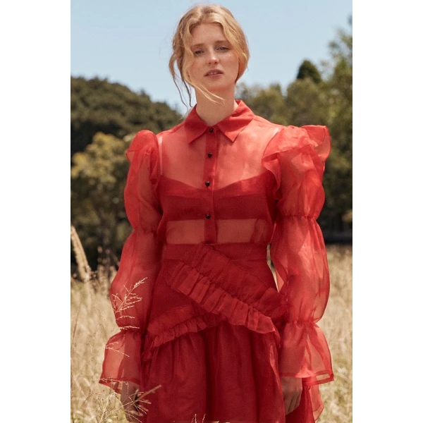 Macgraw Souffle Highland Blouse in Red, view 2