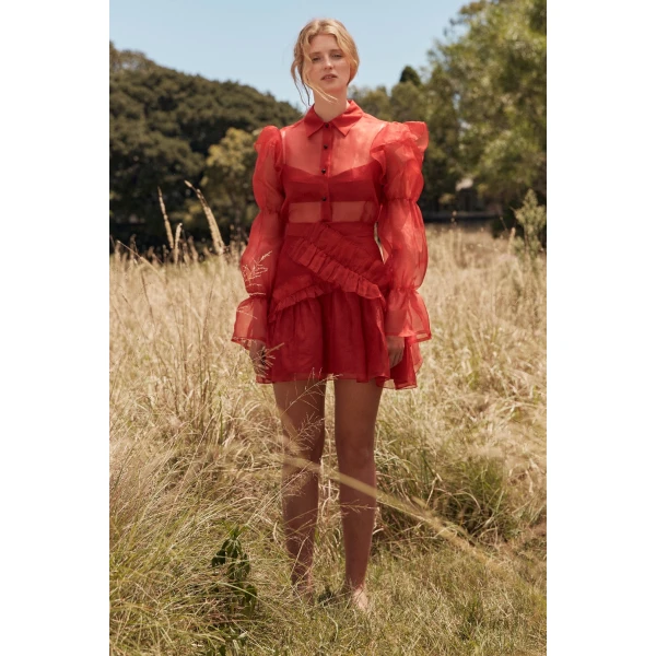 Macgraw Souffle Highland Blouse in Red, view 3