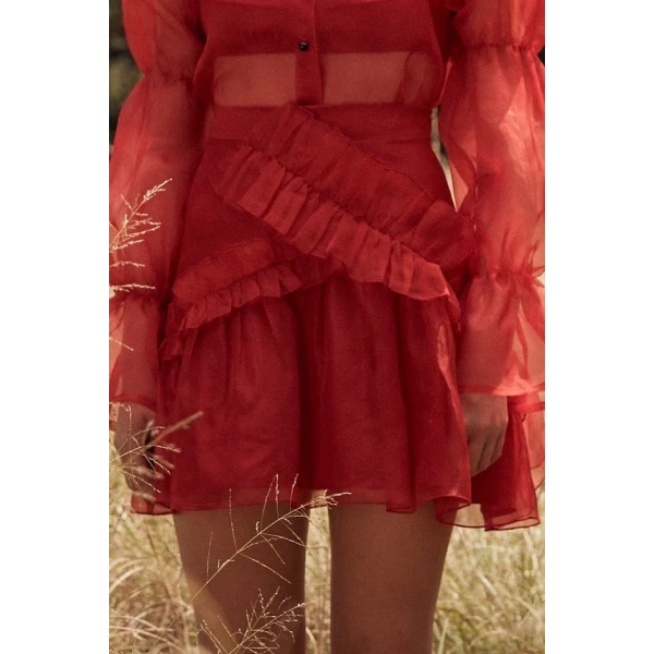 Macgraw Soufflé Skirt in Red, view 3