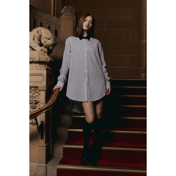 Macgraw Truth Shirt in black and white stripe with diamanté, view 2