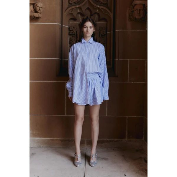 Macgraw Truth Shirt in blue stripe with diamanté, view 2