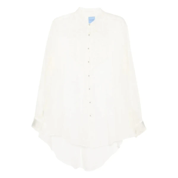 Macgraw Tuxedo Sheer Blouse in Ivory Silk organza