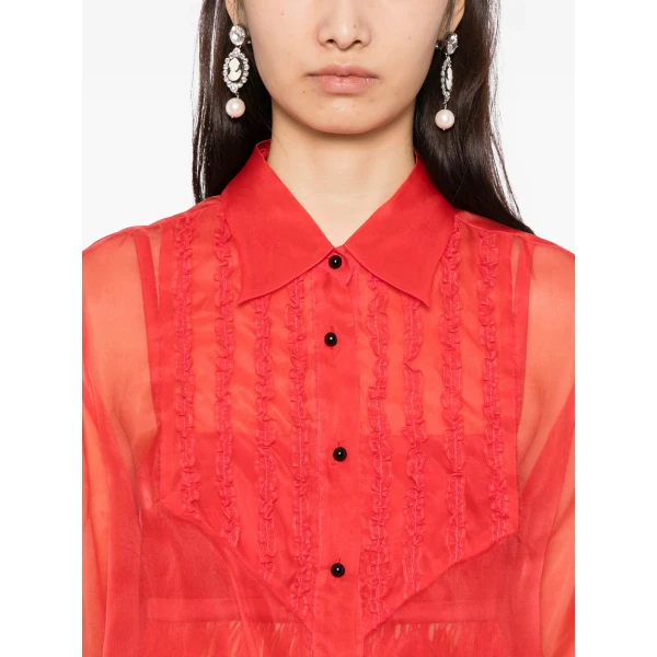 Macgraw Tuxedo Sheer Blouse in Red Silk organza, view 4