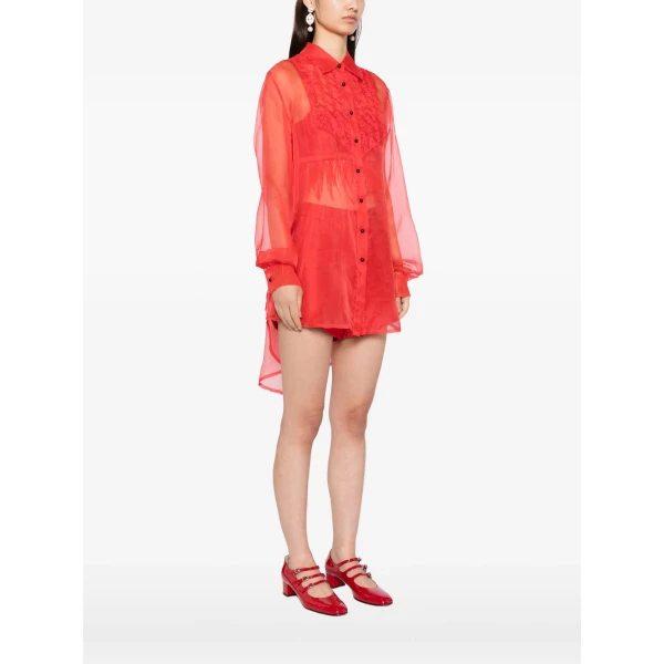 Macgraw Tuxedo Sheer Blouse in Red Silk organza, view 5