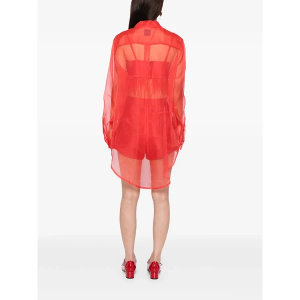 Macgraw Tuxedo Sheer Blouse in Red Silk organza, view 6
