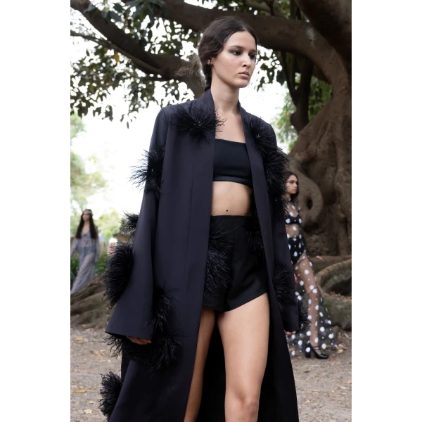 Macgraw Verger Robe in Black with feather appliqué, view 6