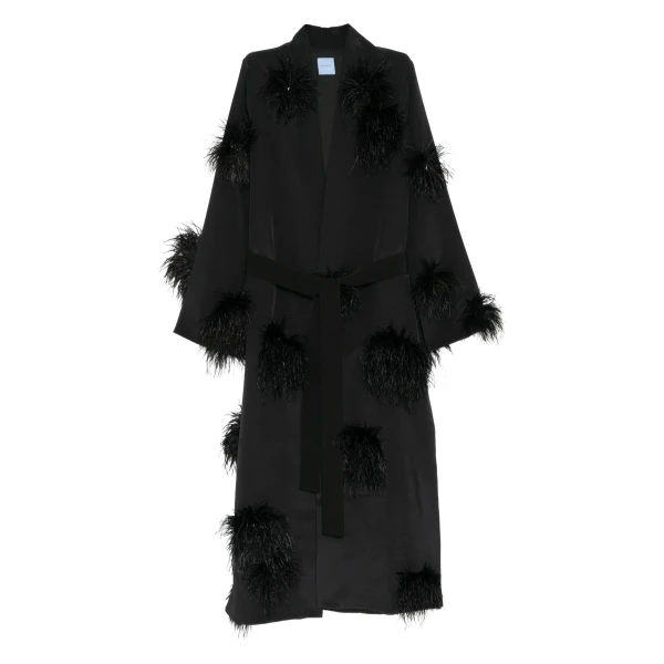 Macgraw Verger Robe in Black with feather appliqué