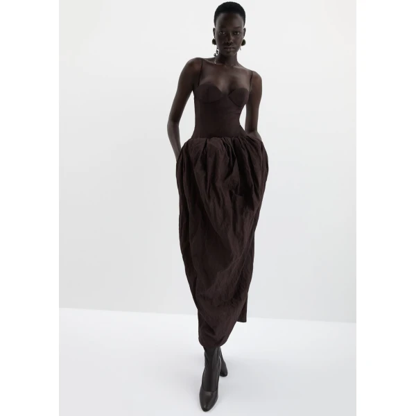 Magda Butrym Bustier dress with voluminous skirt in brown, view 2