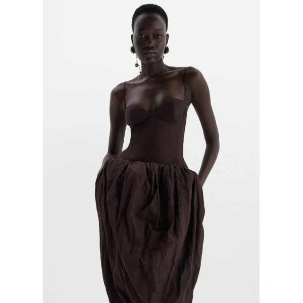 Magda Butrym Bustier dress with voluminous skirt in brown, view 3