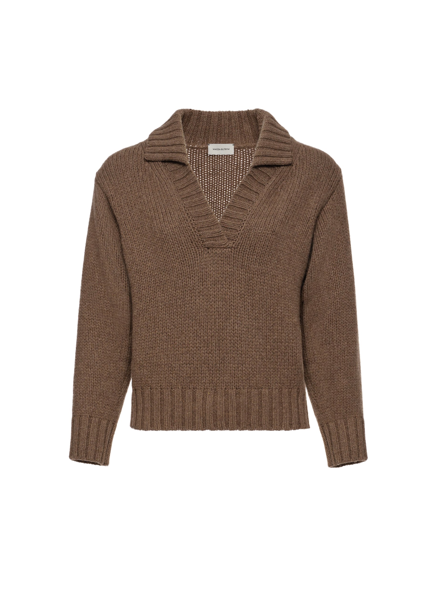 Magda Butrym Cashmere polo sweater in beige | Sweater at Luxury Shoes Magda Butrym Cashmere polo sweater in beige