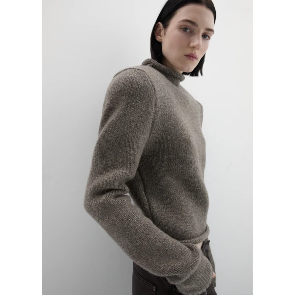 Magda Butrym Cashmere sweater with hand-embroidered logo in beige, view 3