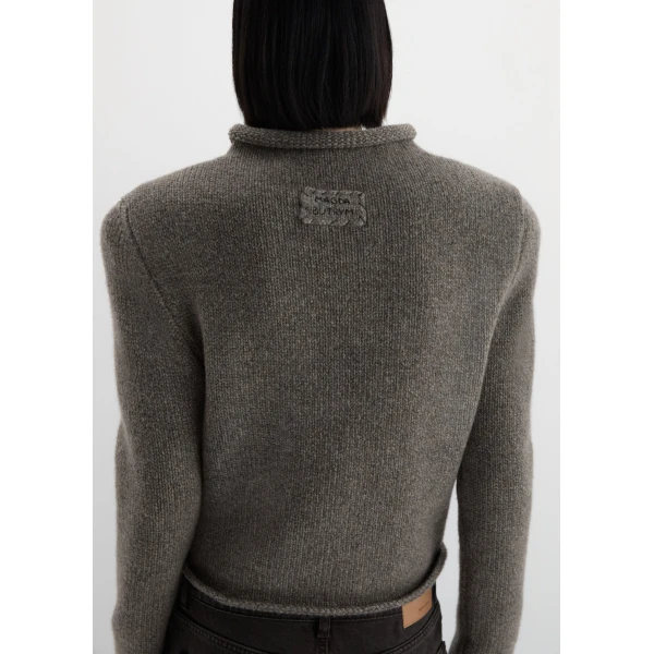 Magda Butrym Cashmere sweater with hand-embroidered logo in beige, view 4