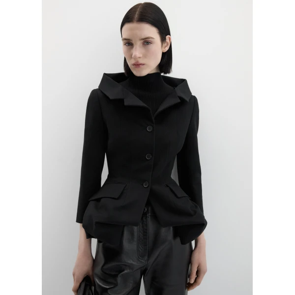 Magda Butrym Cotton blazer with rose peplum in black, view 2