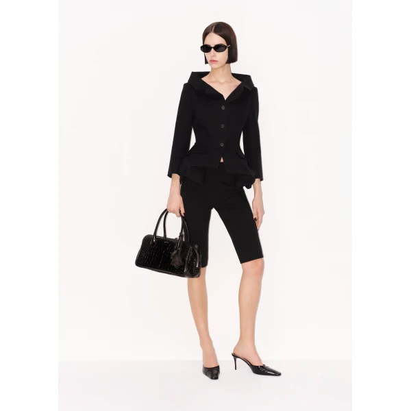 Magda Butrym Cotton blazer with rose peplum in black, view 3
