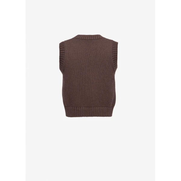 Magda Butrym Cotton turtleneck vest with embroidered roses in brown, view 3