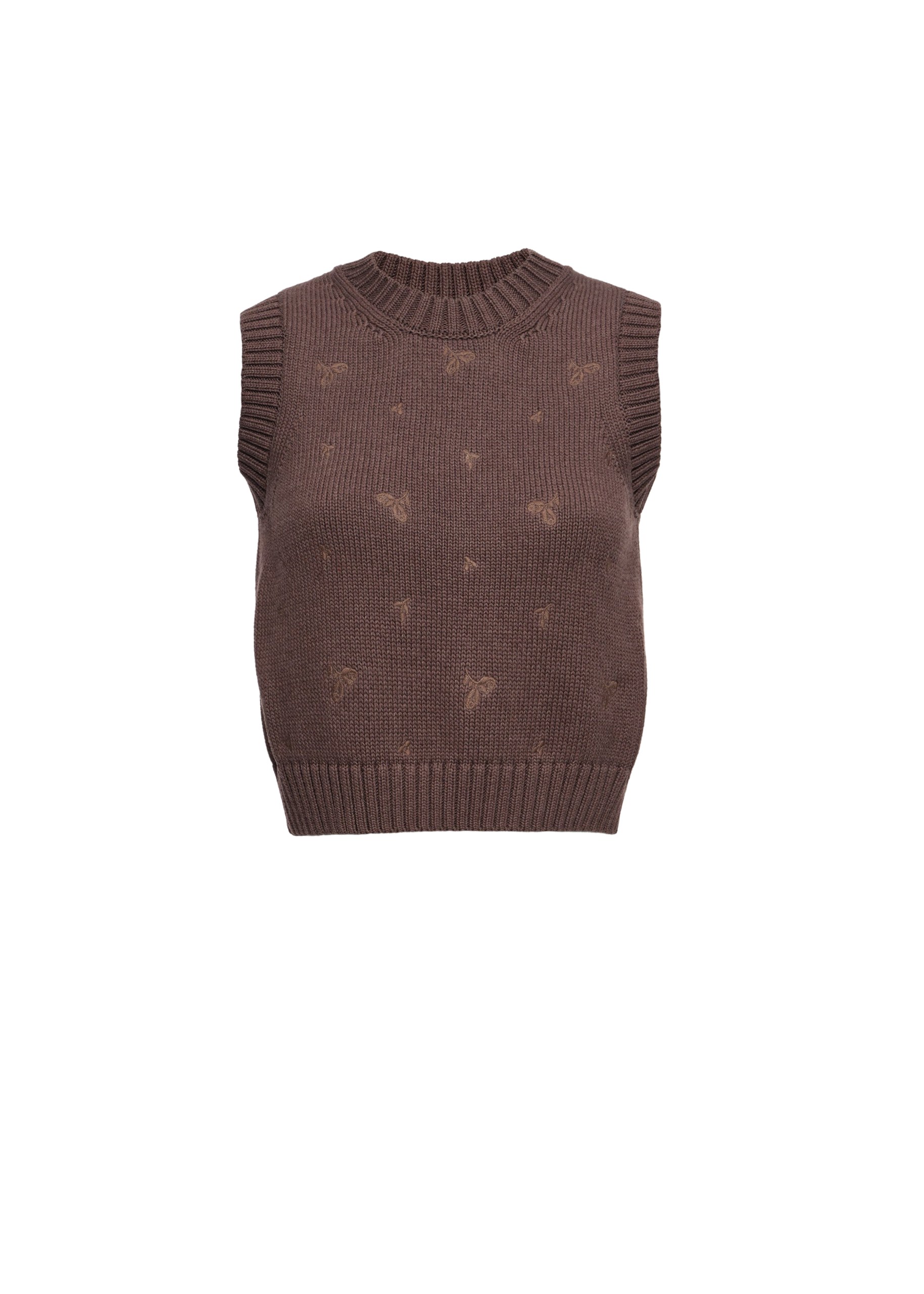 Magda Butrym Cotton turtleneck vest with embroidered roses in brown | Luxury Shoes Magda Butrym Cotton turtleneck vest with embroidered roses in brown
