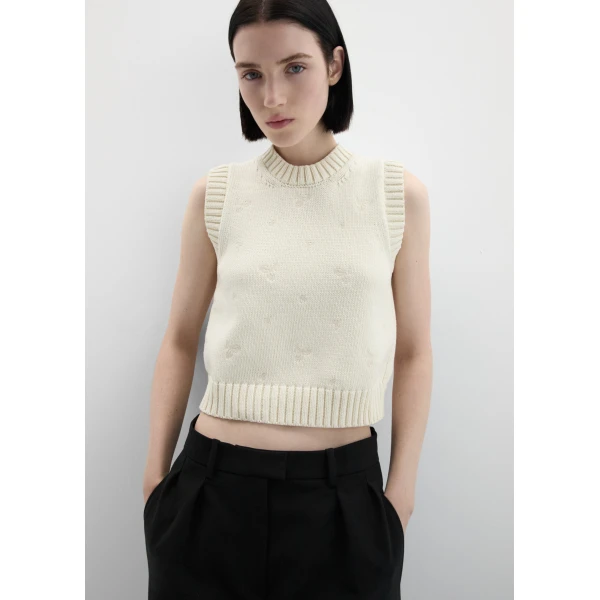 Magda Butrym Cotton vest with embroidered roses in cream, view 2