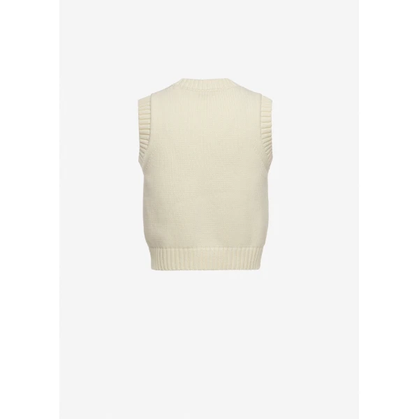 Magda Butrym Cotton vest with embroidered roses in cream, view 3