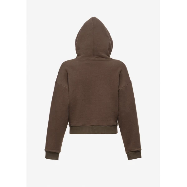 Magda Butrym Cropped cotton hoodie with monogram embroidery in grey Top, view 3