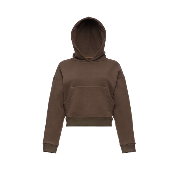 Magda Butrym Cropped cotton hoodie with monogram embroidery in grey Top