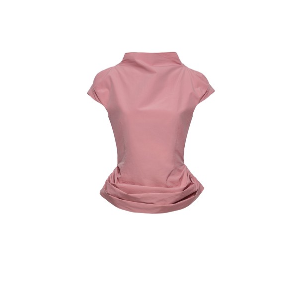 Magda Butrym Fitted draped blouse with stand collar in pink