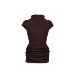 Magda Butrym Fitted draped mini dress with stand collar in brown