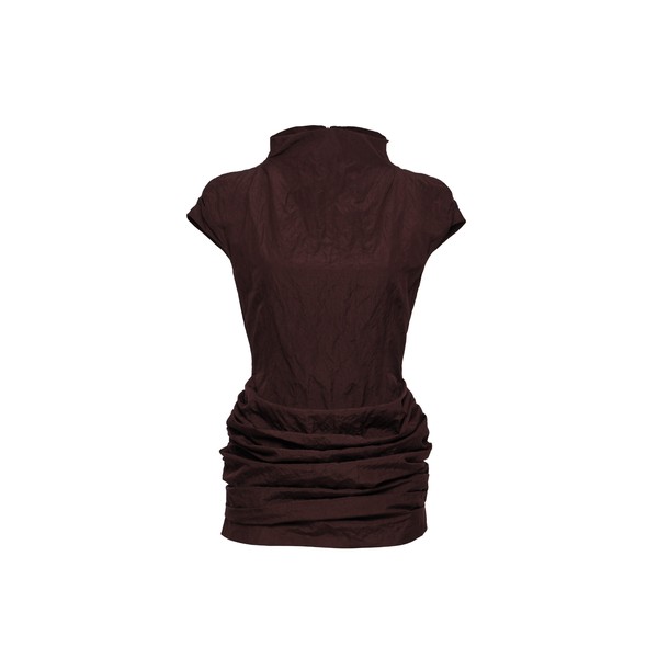 Magda Butrym Fitted draped mini dress with stand collar in brown