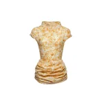 Magda Butrym Fitted draped mini dress with stand collar in yellow print