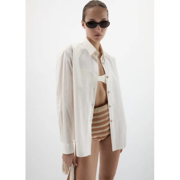 Magda Butrym High-waisted crochet shorts in beige, view 2