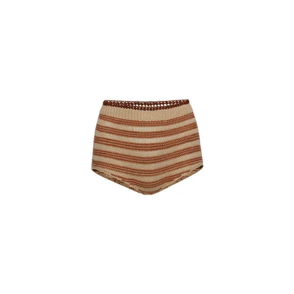 High-waisted crochet shorts in beige