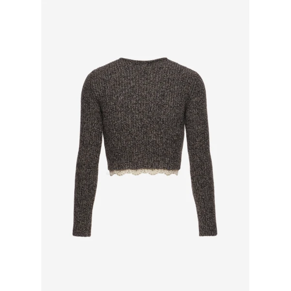 Magda Butrym Long-sleeve crochet-trim cropped cardigan in black, view 4
