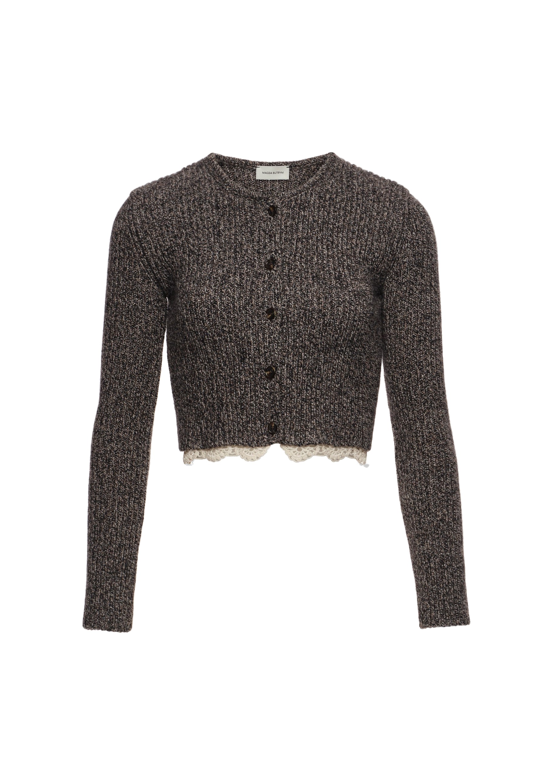 Magda Butrym Long-sleeve crochet-trim cropped cardigan in black | Luxury Shoes Magda Butrym Long-sleeve crochet-trim cropped cardigan in black