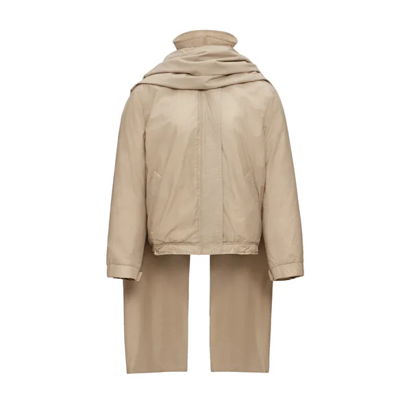 Padded jacket with scarf in beige