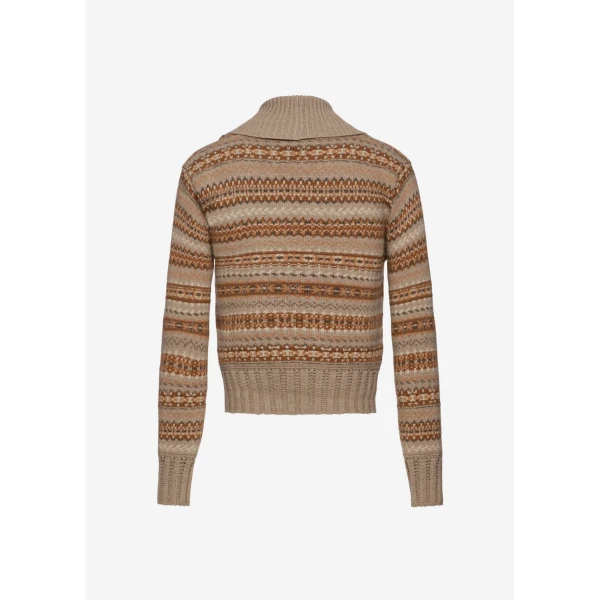 Magda Butrym Patterned cashmere cardigan with shawl collar in camel, view 4