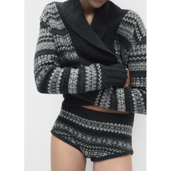 Magda Butrym Patterned cashmere cardigan with shawl collar in grey, view 3