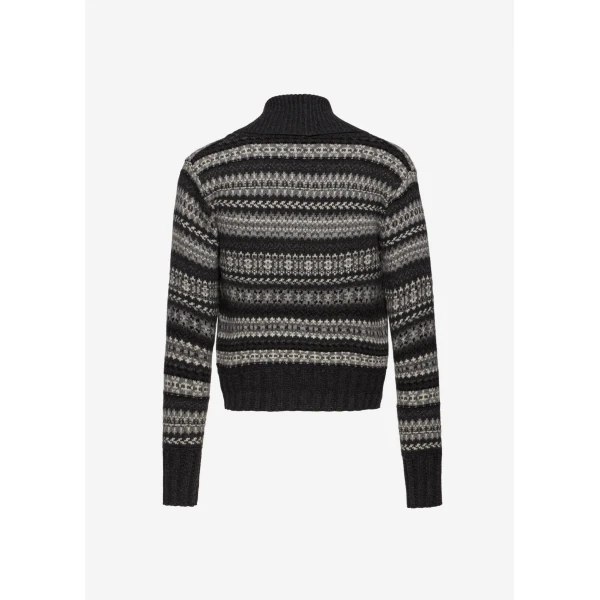 Magda Butrym Patterned cashmere cardigan with shawl collar in grey, view 4
