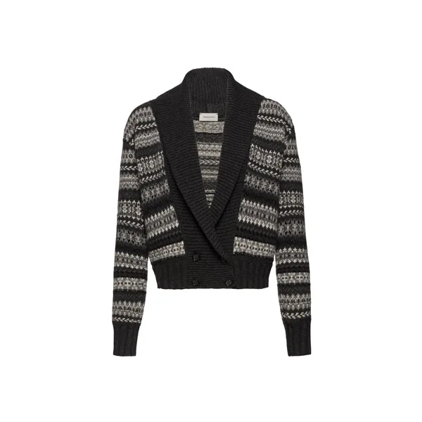 Patterned cashmere cardigan with shawl collar in grey