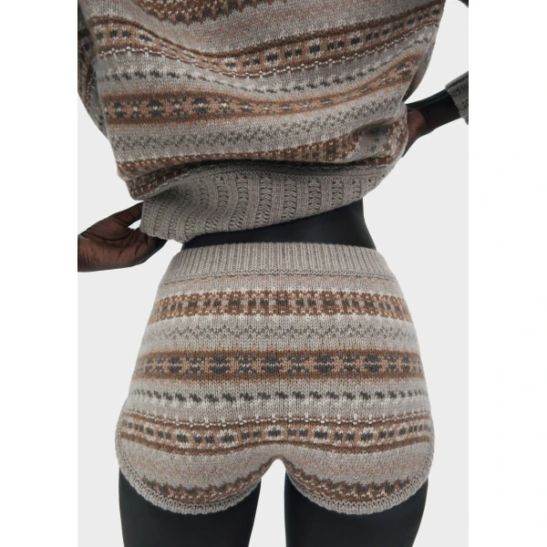 Magda Butrym Patterned cashmere shorts in camel, view 4