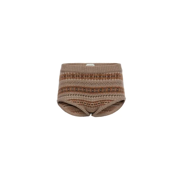 Patterned cashmere shorts in camel