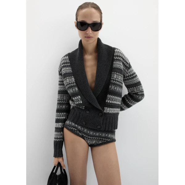 Magda Butrym Patterned cashmere shorts in grey, view 2