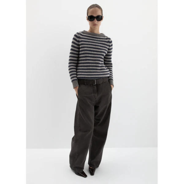 Magda Butrym Round-neck striped wool sweater in dark beige, view 2