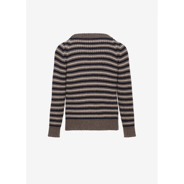 Magda Butrym Round-neck striped wool sweater in dark beige, view 3