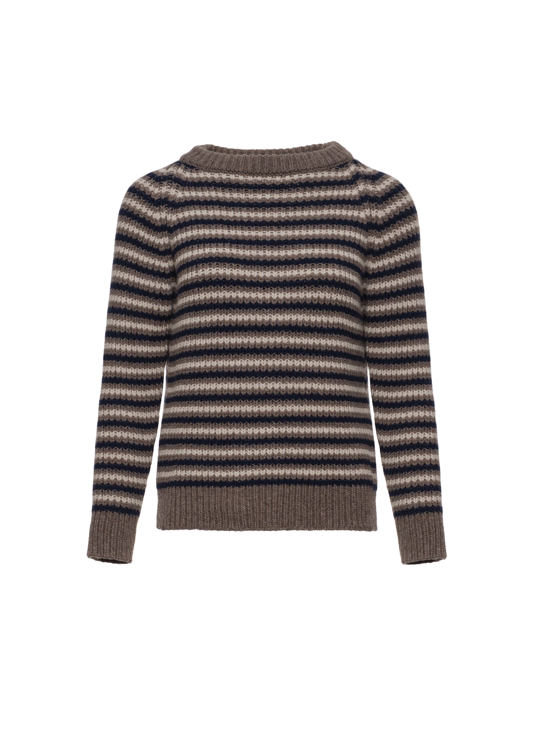Magda Butrym Round-neck striped wool sweater in dark beige | Luxury Shoes Magda Butrym Round-neck striped wool sweater in dark beige